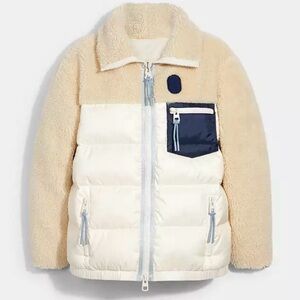 Coach Two-Tone Puffer Jacket with Navy Accent